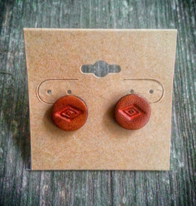 Hand Tooled Leather Coral Diamond Earrings