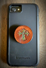 Load image into Gallery viewer, Hand Tooled Leather Cross Phone Grip
