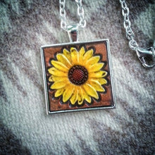 Load image into Gallery viewer, Sunflower Leather Sterling Silver Plate Pendant