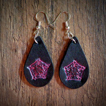 Load image into Gallery viewer, Hand Tooled Leather Pink Floral Petite Tear Drop Earrings