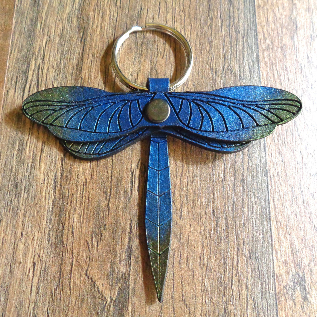 Green and Blue Leather Dragonfly Key Fob