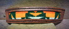 Load image into Gallery viewer, Brown Leather and Forest Green Pendleton Wool Inlay Cuff