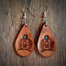 Load image into Gallery viewer, Hand Tooled Leather Thunderbird Petite Tear Drop Earrings
