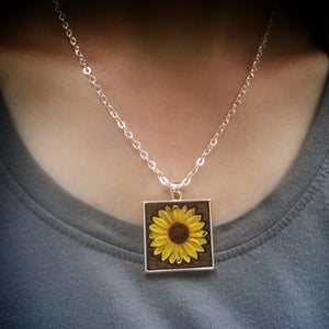 Sunflower Leather Sterling Silver Plate Pendant