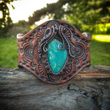Load image into Gallery viewer, Wire Woven Pilot Mountain Turquoise Leather Cuff