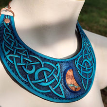 Load image into Gallery viewer, Celtic Bib Collar Necklace with Douglas Fur and Turquoise Cresent Focal