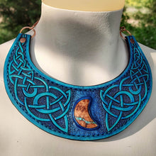 Load image into Gallery viewer, Celtic Bib Collar Necklace with Douglas Fur and Turquoise Cresent Focal