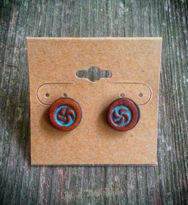 Hand Tooled Leather Turquoise Swirl Stud Earrings