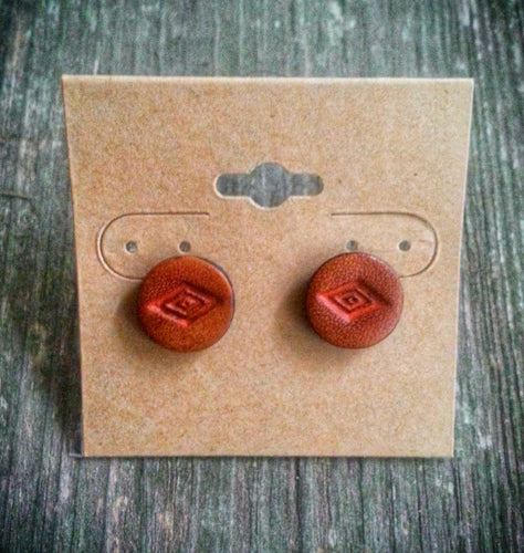 Hand Tooled Leather Coral Diamond Earrings