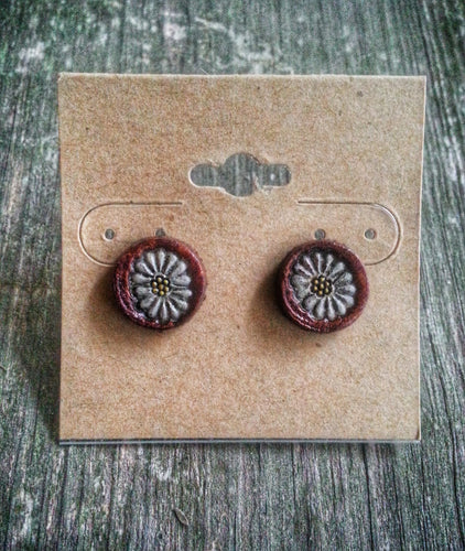 Hand Tooled Leather Daisy Stud Earrings