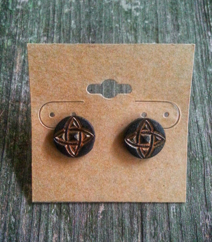 Hand Tooled Leather Gold Celtic Stud Earrings