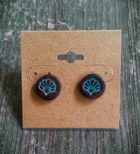 Hand Tooled Leather Turquoise Shell Stud Earrings