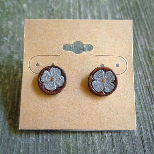 Hand Tooled  Leather Dogwood Stud Earrings