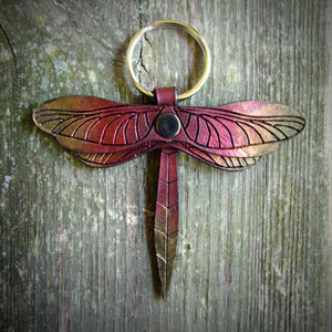 Fire Dragonfly Leather Key Fob