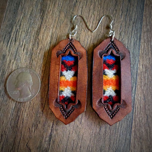 Leather and Pendleton Wool Inlay Earrings