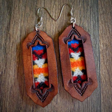 Load image into Gallery viewer, Leather and Pendleton Wool Inlay Earrings