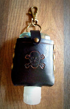 Load image into Gallery viewer, Orange Skull and Crossbones Leather Hand Sanitizer Case