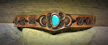 Load image into Gallery viewer, Hand Tooled Leather Cuff with Vintage American Turquoise Inlay