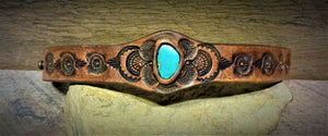 Hand Tooled Leather Cuff with Vintage American Turquoise Inlay