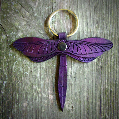Purple Leather Dragonfly Key Fob
