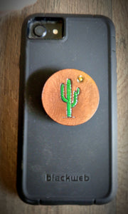 Hand Tooled Leather Saguaro Cactus Phone Grip