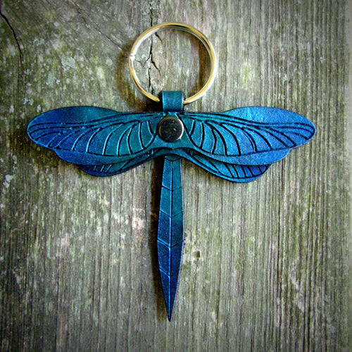 Teal  Leather Dragonfly Key Fob