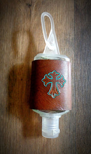 Turquoise Cross Leather Hand Sanitizer Holder