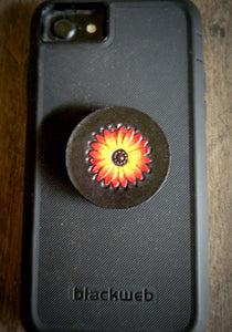 Hand Tooled Leather Sunflower Phone Grip