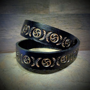 Hand Tooled Black and Gold Leather Wrap Cuff
