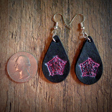 Load image into Gallery viewer, Hand Tooled Leather Pink Floral Petite Tear Drop Earrings