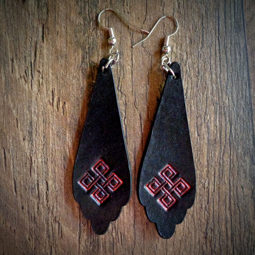 Hand Tooled Black Leather Red Geometric