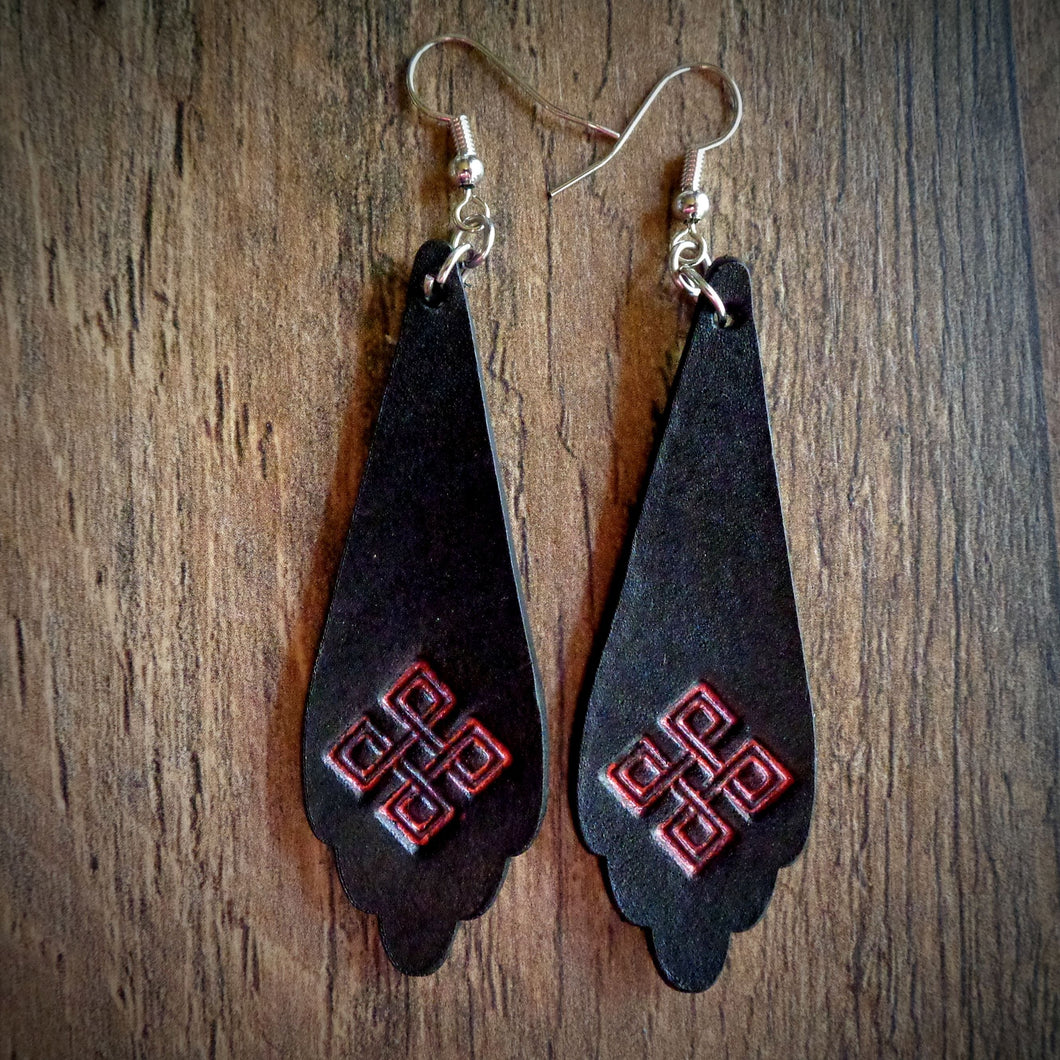 Hand Tooled Black Leather Red Geometric