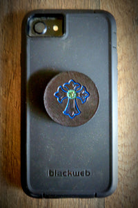 Hand Tooled Leather Cross Phone Grip