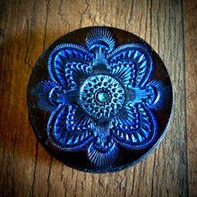 Load image into Gallery viewer, Hand Tooled Leather Blue Mandala Phone Grip