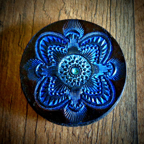 Hand Tooled Leather Blue Mandala Phone Grip
