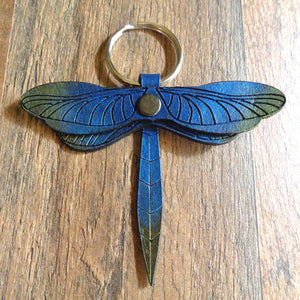 Green and Blue Leather Dragonfly Key Fob