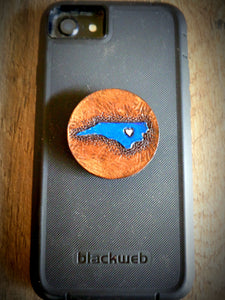 Hand Tooled Leather Blue Skull and Crossbones Phone Grip