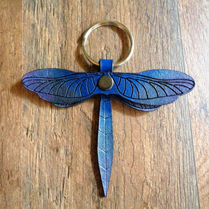 Blue and Purple Leather Dragonfly Key Fob