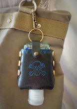 Load image into Gallery viewer, Blue Skull and Crossbones Leather Hand Sanitizer Case