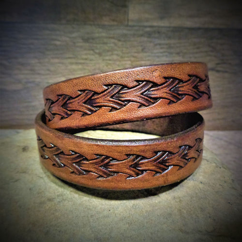 Hand Tooled Brown Leather Wrap Cuff