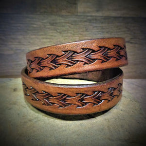 Hand Tooled Brown Leather Wrap Cuff