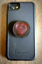 Load image into Gallery viewer, Hand Tooled Leather Red Celtic Heart Phone Grip