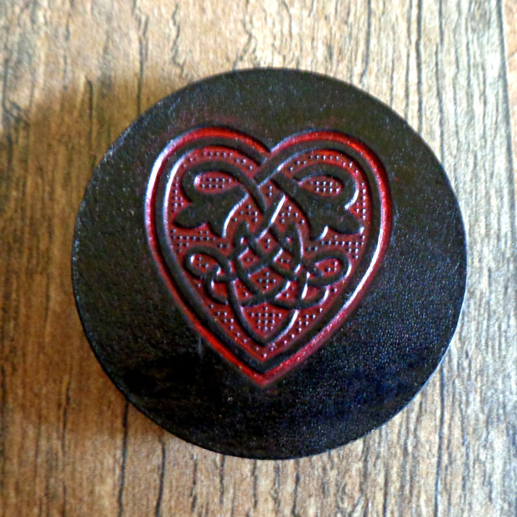 Hand Tooled Leather Red Celtic Heart Phone Grip