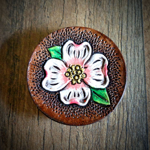 Hand Tooled Leather Dogwood Blossom Phone Grip