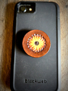 Hand Tooled Leather Sunflower Phone Grip