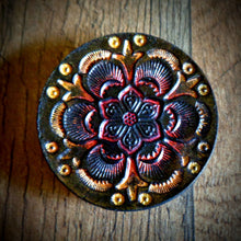 Load image into Gallery viewer, Hand Tooled Leather Flame Mandala Phone Grip