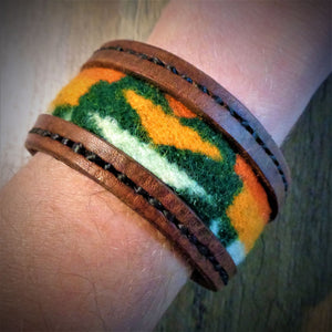 Brown Leather and Forest Green Pendleton Wool Inlay Cuff