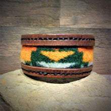 Load image into Gallery viewer, Brown Leather and Forest Green Pendleton Wool Inlay Cuff