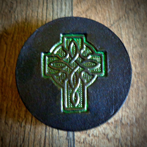 Hand Tooled Leather Green Celtic Cross Phone Grip