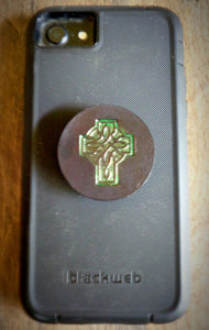 Hand Tooled Leather Green Celtic Cross Phone Grip